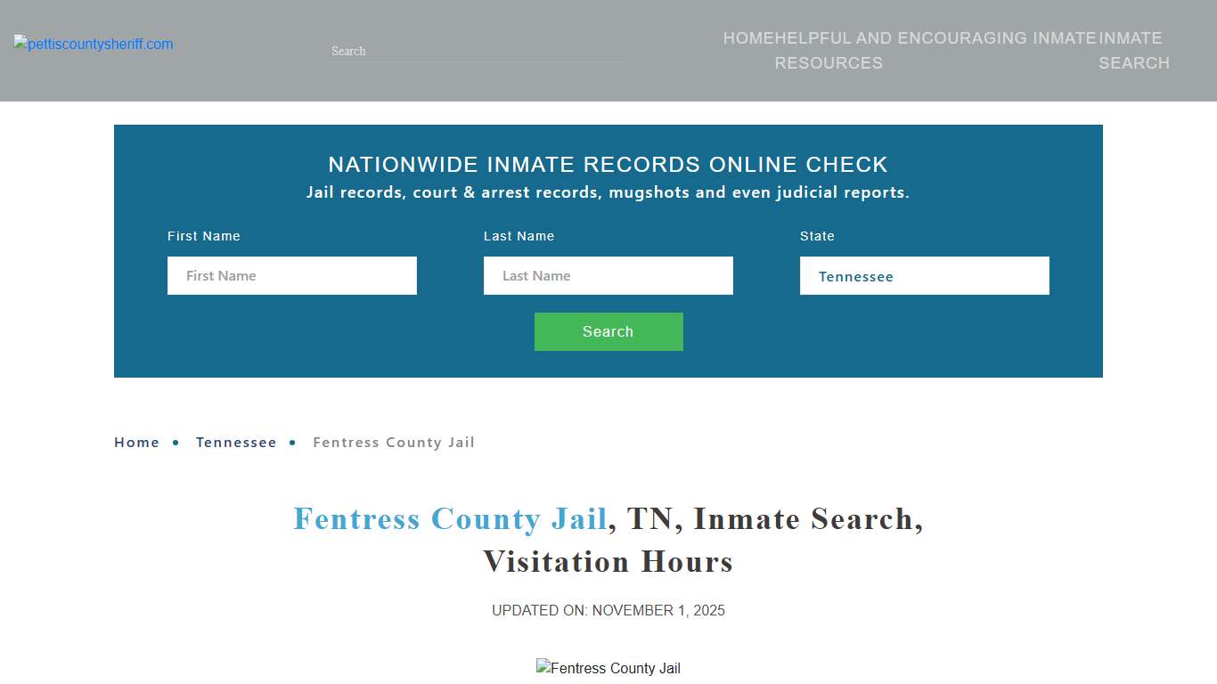 Fentress County Jail, TN, Inmate Search, Visitation Hours